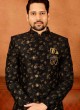 Wedding Wear Black Floral Printed Indowestern